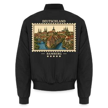 Deutschland Bamberg Vintage Reisemarke - Unisex Bomberjacke - Schwarz - Hinten - AI Model Male 185 light (185cm)