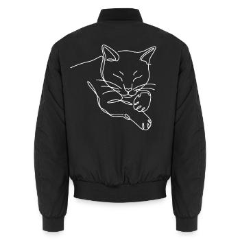 Sleeping cat tomcat silhouette from white line - Unisex Bomber Jacket - black - Back - AI Model Male 185 light (185cm)