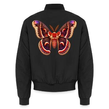 Cecropia Moth Hyalophora cecropia Cartoon Style - Unisex Bomber Jacket - black - Back - AI Model Male 185 light (185cm)