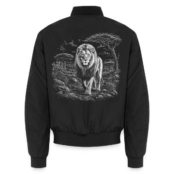 Majestic lion in a wide savannah landscape - Unisex Bomber Jacket - black - Back - AI Model Male 185 light (185cm)