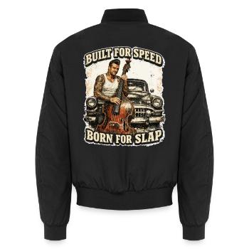 Rockabilly Double Bass Classic Car - Built For Speed - Unisex Bomber Jacket - black - Back - AI Model Male 185 light (185cm)