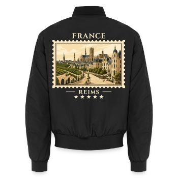Frankreich Reims Vintage Reisemarke - Unisex Bomberjacke - Schwarz - Hinten - AI Model Male 185 light (185cm)