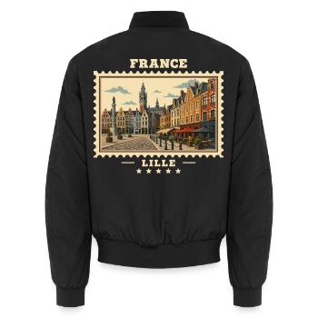 France Lille Vintage Travel Brand - Unisex Bomber Jacket - black - Back - AI Model Male 185 light (185cm)