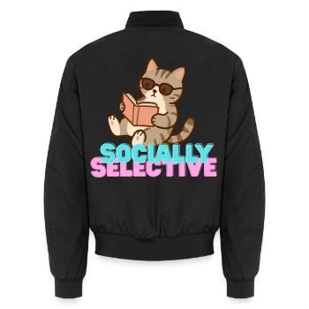 Lecture sélective sociale des chats - Bomber unisexe - noir - Dos - AI Model Male 185 light (185cm)