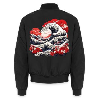 Great Wave of Kanagawa - Unisex Bomber Jacket - black - Back - AI Model Male 185 light (185cm)