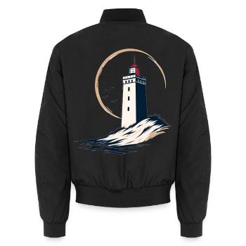 Rubjerg Knude Lighthouse – Denmark - Unisex Bomber Jacket - black - Back - AI Model Male 185 light (185cm)