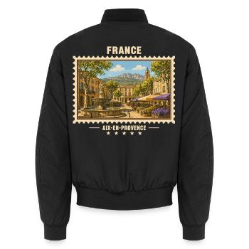 Frankreich Aix-en-Provence Vintage Reisemarke - Unisex Bomberjacke - Schwarz - Hinten - AI Model Male 185 light (185cm)