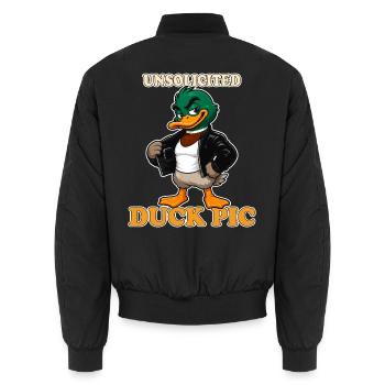 Unerwünschte Entenfoto | Witziger Stockenten-Wortspiel - Unisex Bomberjacke - Schwarz - Hinten - AI Model Male 185 light (185cm)