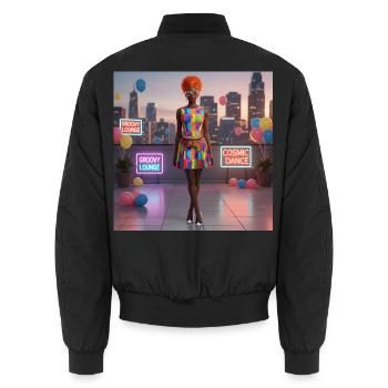 Geometrisches Neon-Diva-Kleid - Unisex Bomberjacke - Schwarz - Hinten - AI Model Male 185 light (185cm)