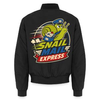 Snail Mail Express – Lustige Schneckenpost - Unisex Bomberjacke - Schwarz - Hinten - AI Model Male 185 light (185cm)