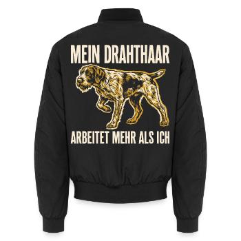 Mein Drahthaar arbeitet mehr als ich - Jagdhund - Unisex Bomberjacke - Schwarz - Hinten - AI Model Male 185 light (185cm)
