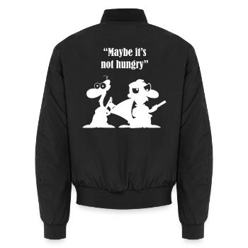 "Vielleicht hat er keinen Hunger." - Unisex Bomberjacke - Schwarz - Hinten - AI Model Male 185 light (185cm)
