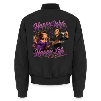 Happy Wife Happy Life Dinner Duo - Unisex Bomberjacke - Schwarz - Hinten - AI Model Male 185 light (185cm)