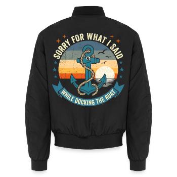 Funny Boat Docking Humor: Vintage Anchor Apology T - Unisex Bomberjacke - Schwarz - Hinten - AI Model Male 185 light (185cm)