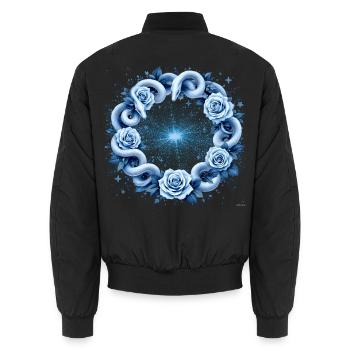 Hellblaues Schlangen-Rosenkreis-Design. - Unisex Bomberjacke - Schwarz - Hinten - AI Model Male 185 light (185cm)