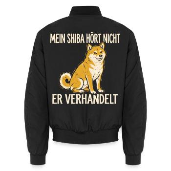 Mein Shiba hört nicht, er verhandelt - Unisex Bomberjacke - Schwarz - Hinten - AI Model Male 185 light (185cm)