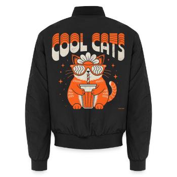Coole Katze schlürft an einem Retro-T-Shirt. - Unisex Bomberjacke - Schwarz - Hinten - AI Model Male 185 light (185cm)