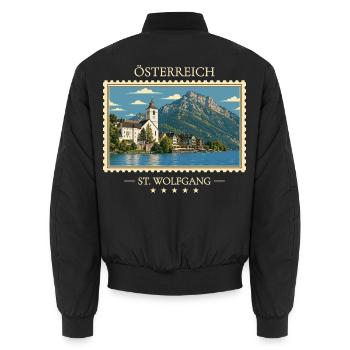 Österreich St. Wolfgang Vintage Reisemarke - Unisex Bomberjacke - Schwarz - Hinten - AI Model Male 185 light (185cm)