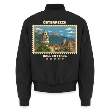 Österreich Hall in Tirol Vintage Reisemarke - Unisex Bomberjacke - Schwarz - Hinten - AI Model Male 185 light (185cm)