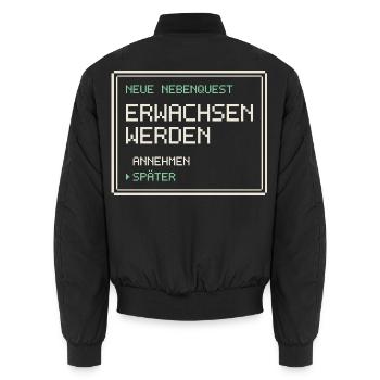 Neue Nebenquest Erwachsen werden - Pixel Retro - Unisex Bomberjacke - Schwarz - Hinten - AI Model Male 185 light (185cm)
