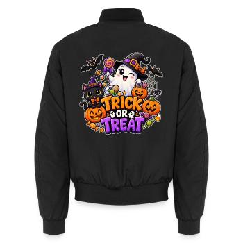 ⚫ Trick or Treat – Geist und Katze - Unisex Bomberjacke - Schwarz - Hinten - AI Model Male 185 light (185cm)
