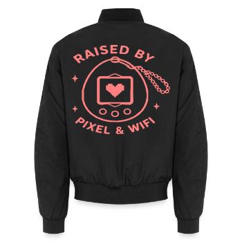 Aufgewachsen mit Pixel & Wifi - Unisex Bomberjacke - Schwarz - Hinten - AI Model Male 185 light (185cm)
