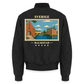 Schweden Halmstad Vintage Reisemarke - Unisex Bomberjacke - Schwarz - Hinten - AI Model Male 185 light (185cm)