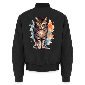Getigerte Katze im farbenfrohen Aquarellstil - Unisex Bomberjacke - Schwarz - Hinten - AI Model Male 185 light (185cm)
