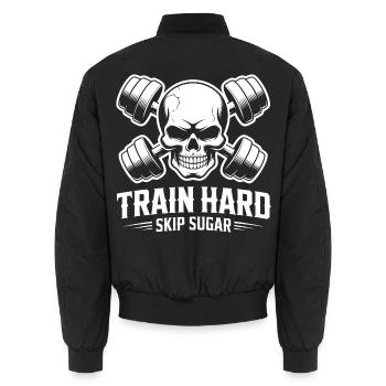Train Hard Skull Fitness Power - Unisex Bomberjacke - Schwarz - Hinten - AI Model Male 185 light (185cm)