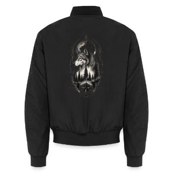 Wolf im Wald unter dem Kompass - Unisex Bomberjacke - Schwarz - Hinten - AI Model Male 185 light (185cm)