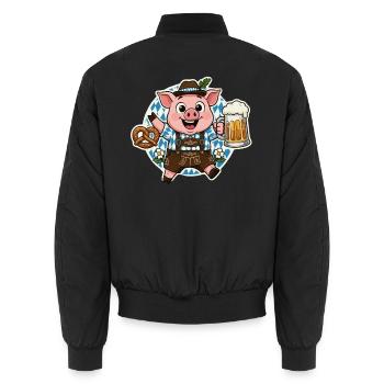 Bayerisches Schwein mit Lederhose Bier und Brezel - Unisex Bomberjacke - Schwarz - Hinten - AI Model Male 185 light (185cm)