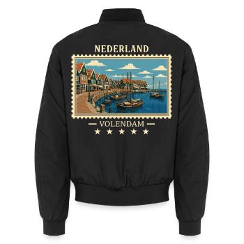Nederland Volendam Vintage Reisemarke - Unisex Bomberjacke - Schwarz - Hinten - AI Model Male 185 light (185cm)