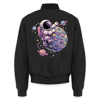 Niedlicher Astronaut beim Bouldern auf Planet - Unisex Bomberjacke - Schwarz - Hinten - AI Model Male 185 light (185cm)