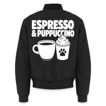 Espresso für mich, Puppuccino für meinen Freund - Unisex Bomberjacke - Schwarz - Hinten - AI Model Male 185 light (185cm)
