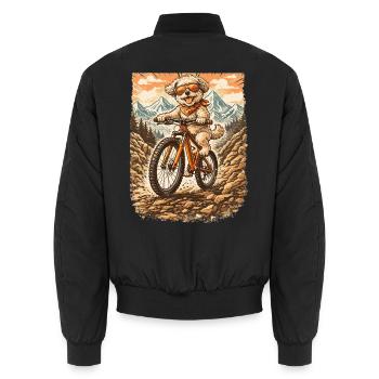Maltipoo auf Mountainbike in den Bergen - Unisex Bomberjacke - Schwarz - Hinten - AI Model Male 185 light (185cm)