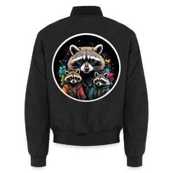 Waschbär Familie - Unisex Bomberjacke - Schwarz - Hinten - AI Model Male 185 light (185cm)