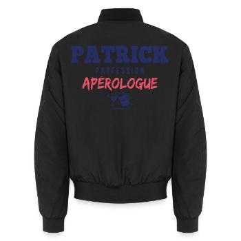 Patrick Aperologue – Humor Apéro - Unisex Bomberjacke - Schwarz - Hinten - AI Model Male 185 light (185cm)
