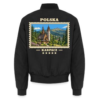 Polska Karpacz Vintage Reisemarke - Unisex Bomberjacke - Schwarz - Hinten - AI Model Male 185 light (185cm)
