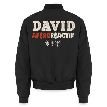 David Apéroréactif – Humorgeschenk - Unisex Bomberjacke - Schwarz - Hinten - AI Model Male 185 light (185cm)