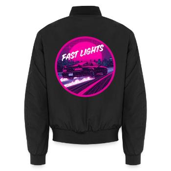 Fast Lights Retro Synthwave JDM Ästhetik - Unisex Bomberjacke - Schwarz - Hinten - AI Model Male 185 light (185cm)