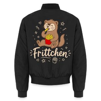 Frittchen - Frettchen mit Fritten - Pommes Frites - Unisex Bomberjacke - Schwarz - Hinten - AI Model Male 185 light (185cm)