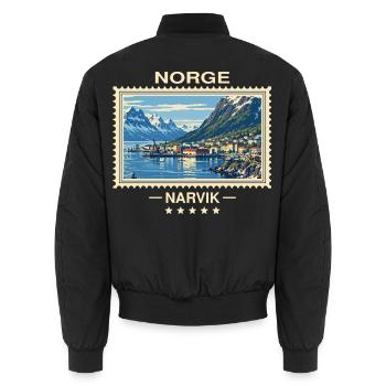 Norwegen Narvik Vintage Reisemarke - Unisex Bomberjacke - Schwarz - Hinten - AI Model Male 185 light (185cm)