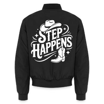Step Happens Western Stil - Unisex Bomberjacke - Schwarz - Hinten - AI Model Male 185 light (185cm)