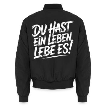 Lebe Dein Leben, Pinselschrift - Unisex Bomberjacke - Schwarz - Hinten - AI Model Male 185 light (185cm)
