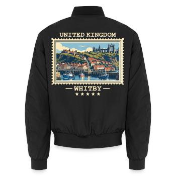 Großbritannien Whitby Vintage Reisemarke - Unisex Bomberjacke - Schwarz - Hinten - AI Model Male 185 light (185cm)