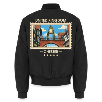 Großbritannien Chester Vintage Reisemarke - Unisex Bomberjacke - Schwarz - Hinten - AI Model Male 185 light (185cm)