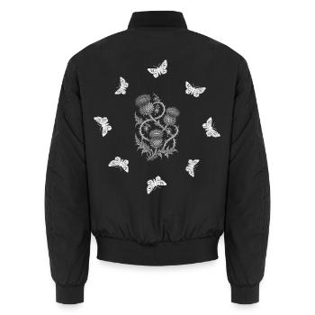 Distel & Schmetterling - Botanische Kunst - Unisex Bomberjacke - Schwarz - Hinten - AI Model Male 185 light (185cm)