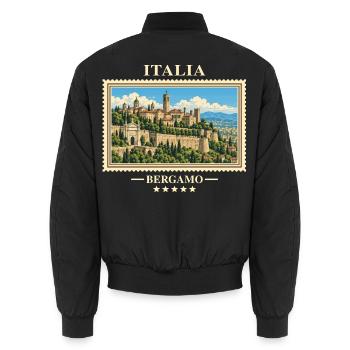 Italien Bergamo Vintage Reisemarke - Unisex Bomberjacke - Schwarz - Hinten - AI Model Male 185 light (185cm)