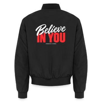 Believe in you! - Unisex Bomberjacke - Schwarz - Hinten - AI Model Male 185 light (185cm)