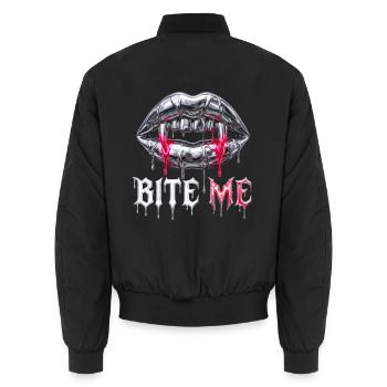 Bite Me – Y2K Liquid Chrome Edgy Streetwear - Unisex Bomberjacke - Schwarz - Hinten - AI Model Male 185 light (185cm)